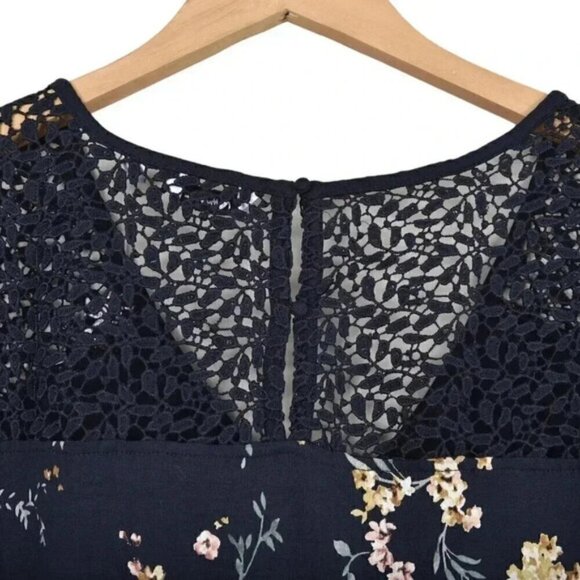 NWT Reitman's Elastic Waist Printed Dress With Crochet Inserts Navy Blue Large - Picture 7 of 13